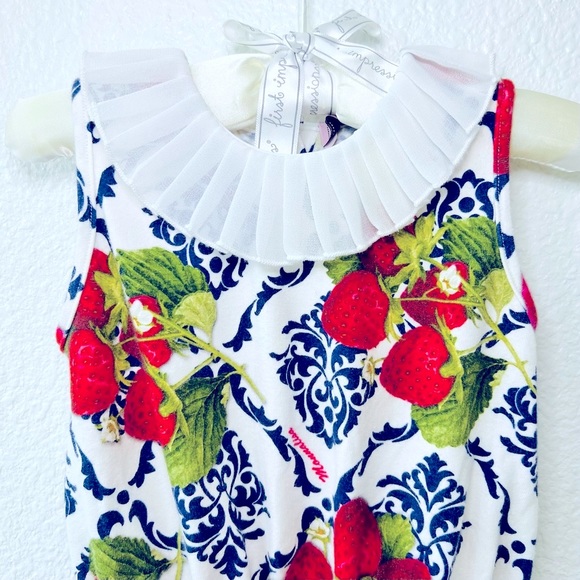 ♥️HP Monnalisa Strawberry Shortie Romper 18M Red White Blue Bow Snaps Worn Once - Picture 9 of 10